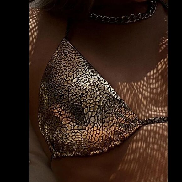 Metallic Halter Thong Bikini Swimsuit - Picture 3 of 6